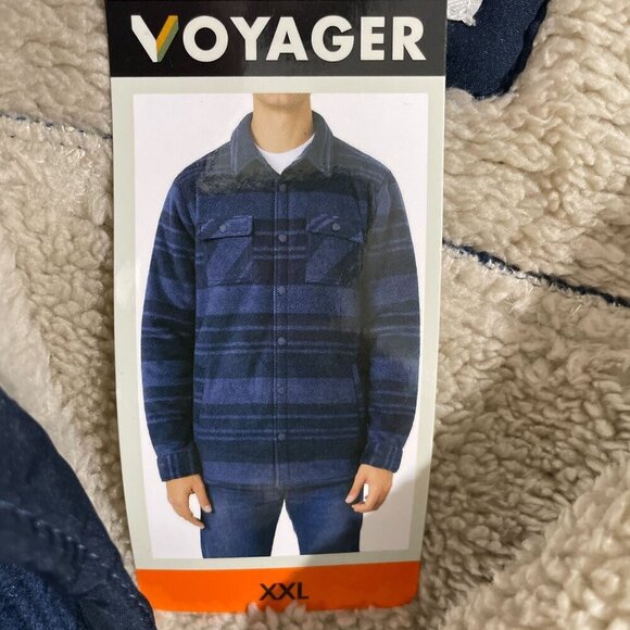 NEW Voyager XXL Blue Plaid Sherpa-Lined Shirt Jacket  Snap button H1120 - Picture 5 of 7